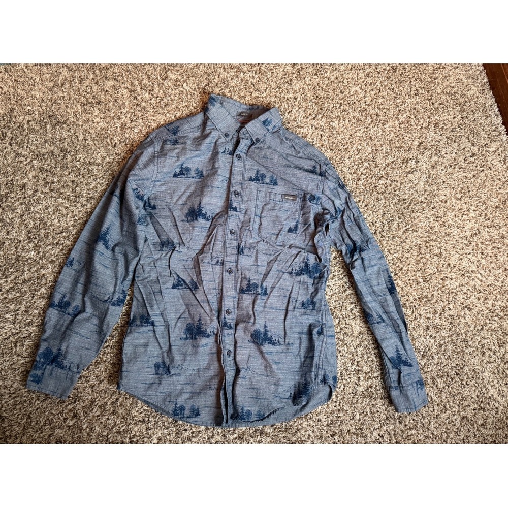Eddie Bauer Mens Blue Tree Nature Print Long Sleeve Button Down Shirt Medium